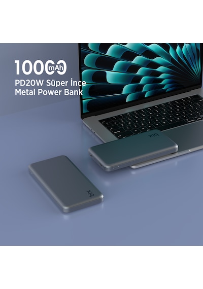 Bix Pb113 10000mah Pd 20w Çift Usb-c Portlu Powerbank Koyu Gri