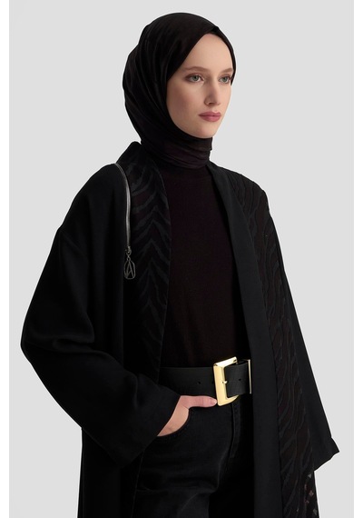 Armine Trend Zebra Desenli Salaş Kesim Cepli Hırka 25kt522 Siyah