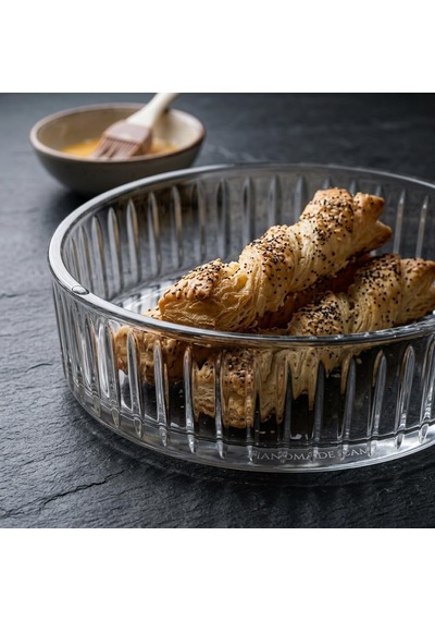 Pupa Model El Yapımı Üfleme Cam Sunum Kasesi - Optikli Çizgili Dekoratif Salata, Meyve Ve Meze Kasesi 14x6 Cm Çok Renkli