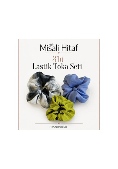 3'lü Lastik Toka Seti Kadın Saç Tokası Saç Lastiği Mavi - Yeşil - Ekru