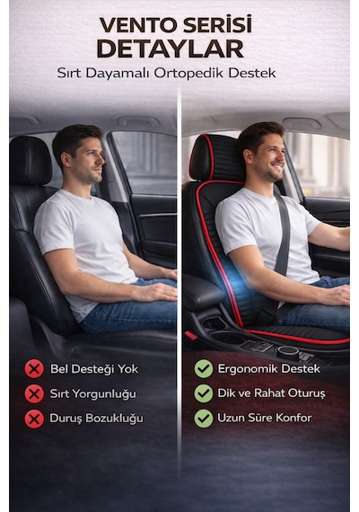 Renault Clio 1998 Ve Sonrası Clio 4 2012-2019 Uyumlu Vento Serisi Siyah Kırmızı 2'li Minder Seti
