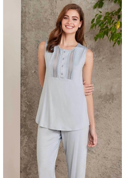 Pierre Cardin 2800 Kadın Penye Dantelli Sabahlıklı Pijama Takım-mist Mist