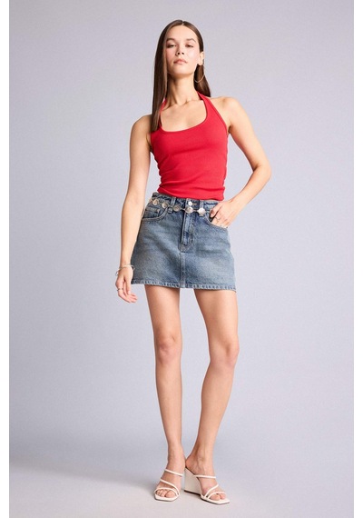 Defacto Fıtted Halter Yaka Fitilli Kaşkorse Atlet H8088ax26smrd51 Kırmızı-rd51