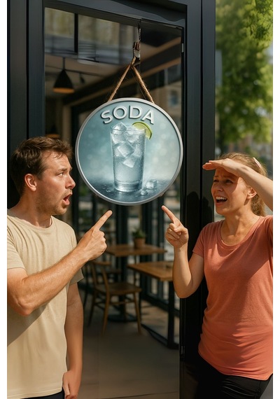 Soda Temalı Kapı Süsü Tablosu, Soda Görselli Uv Baskılı Dekoratif Cafe Büfe Duvar Aksesuarı