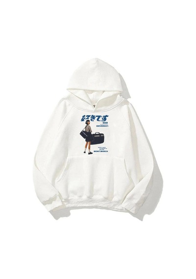 Startmore Unisex Harajuku Girl Beyaz Sweatshirt Beyaz