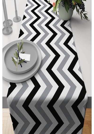 Gri Zigzag Desenli Premium Masa Örtüsü Runner Rnr305n11