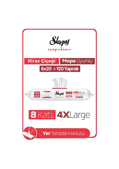 Sleepy Easy Clean Kiraz Çiçeği Mopa Uyumlu Yer Temizlik Havlusu&mendili 6x20 120 Yaprak Beyaz