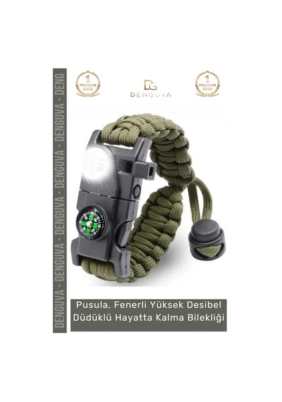 Bileklik Taktiksel Hayatta Kalma Paracord Pusulalı Ateş Başlatıcı Dağcılık Kamp Bilekliği Haki