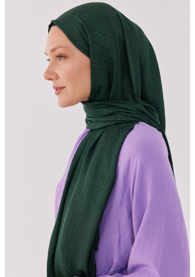 Mirsoy Scarf Halka Desen Parlak Jakar Şal - Zümrüt Zümrüt