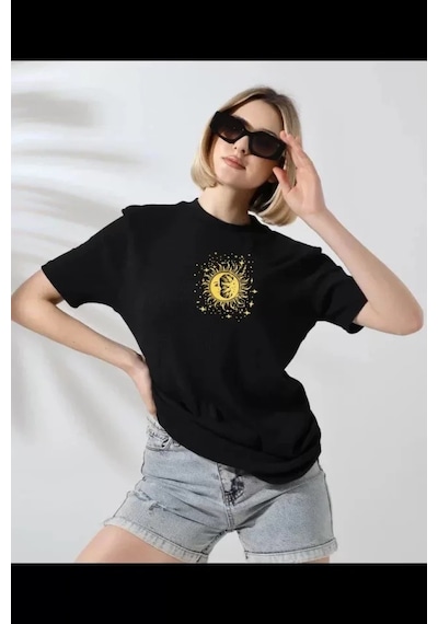 Baskılı Unisex Günlük Stil Siyah Karakter Figür Pamuklu Tişört