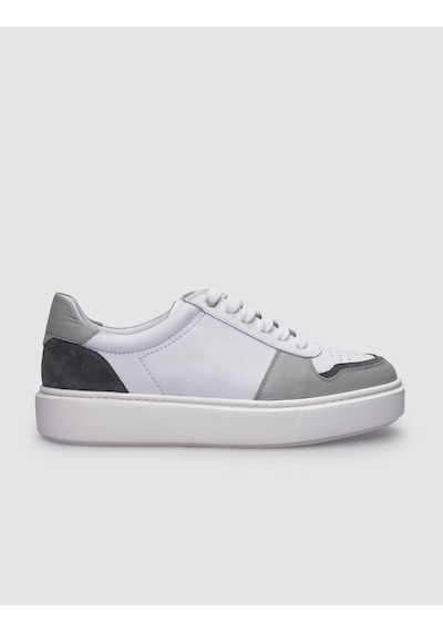 %100 Hakiki Deri Beyaz - Gri Erkek Sneaker Beyaz