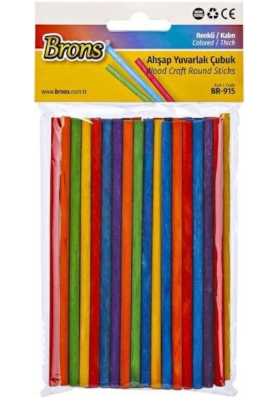 Brons Ahşap Yuvarlak Çubuk Renkli Kalın 5x135mm 50li