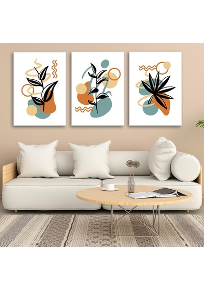 Tr 3'lü Bohem Kanvas Tablo Seti 11 - Modern Boho Duvar Dekoru - Geometrik Ve Modern Çizgili 3 Parça Tablo 35x50 Cm Genel