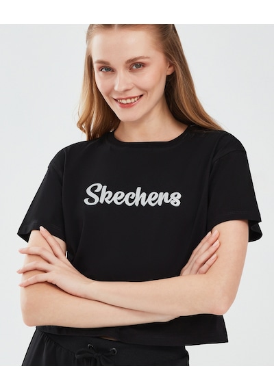 Skechers Graphic T-Shirt W Short Sleeve Kadın Siyah Tshirt S241212-001 Siyah