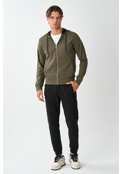 Dechers Tech Fleece Double Face Kapüşonlu Erkek Eşofman Takım E213-14 Haki
