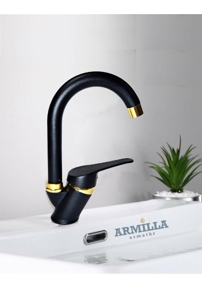 Siyah Gold Baston Borulu Banyo Lavabo Musluğu Çeşmesi Bataryası Diğer