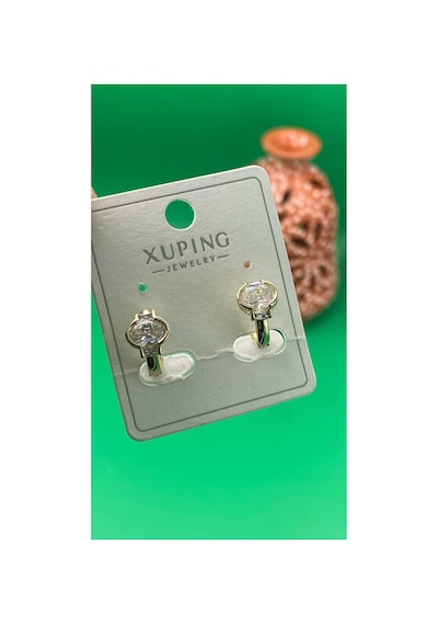 Xuping 14 Ayar Renginde Minimal Zirkon Taşlı Halka Küpe Altın