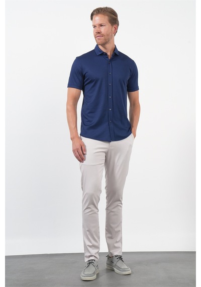 İmza Lacivert İtalyan Yaka Kısa Kol Cepsiz Slim Fit Pamuklu Gömlek 1004260158