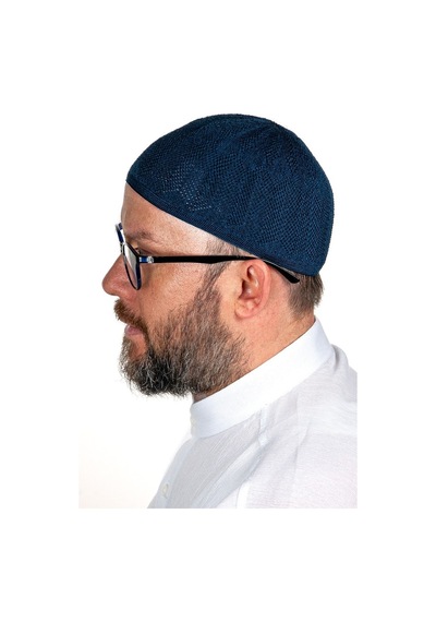 Safir Ince Örme Dantel Namaz Takkesi Lacivert 1 Adet