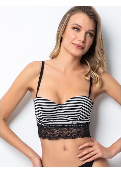 Miorre Push-Up Dolgulu Çizgili Dantelli Büstiyer Miorre Push-Up Dolgulu Çizgili Dantelli Büstiyer