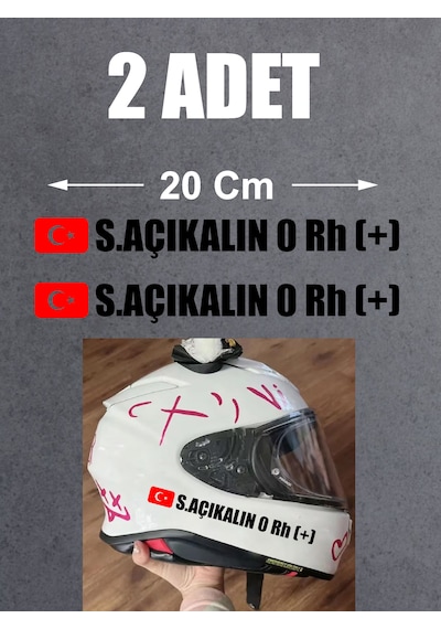 Bayraklı Ad Soyad Kan Grubu Sticker 2 Adet - Motosiklet Araba Oto Cam Sticker - 00315 20 Cm