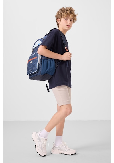 Lacivert-taş Pamuklu Oversize Fit Dokuma Hafif Esnek Chino Erkek Çocuk Şort Takım - 11278 Lacivert