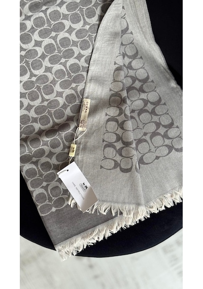 C Desen Yün İpek Şal İnce Kumaş Çift Taraflı Silk Scarfs Taş Gri