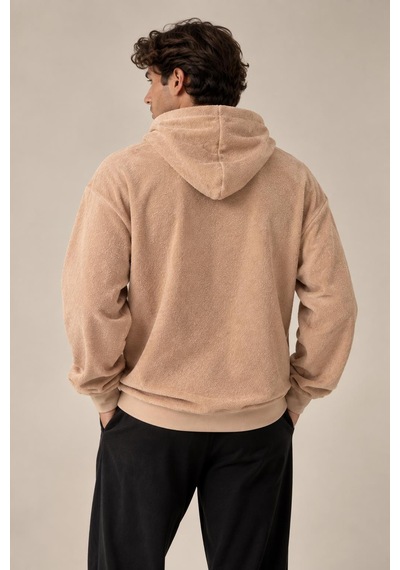 Alexandergardi Havlu Dokulu Kapüşonlu Oversize Sweatshirt Camel