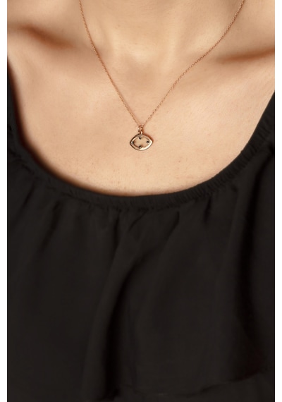 Bybarun Oval Siyah Taşlı Gümüş Kolye - Rose Gold