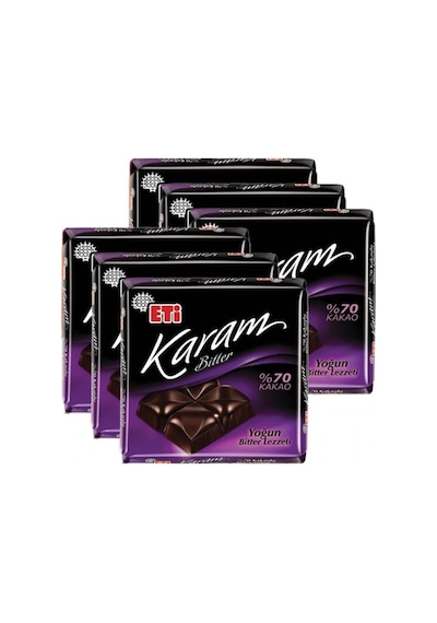 Eti Karam %70 Kakaolu Bitter Çikolata Kare 6 x 75 G