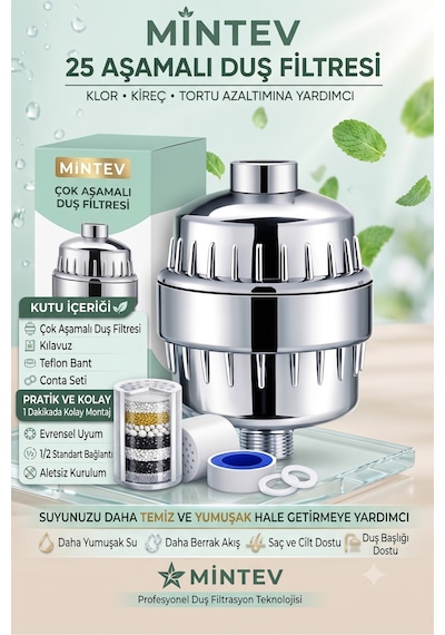 Modern Duş Filtresi 25 Aşamalı Kireç Önleyici & Klor Azaltıcı Arıtmalı Duş Başlığı Filtresi Çok renkli