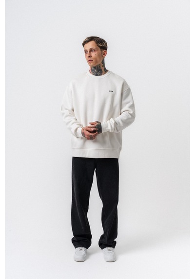 Erkek Respire Yazı Detaylı Basic Oversize Sweatshirt Ekru