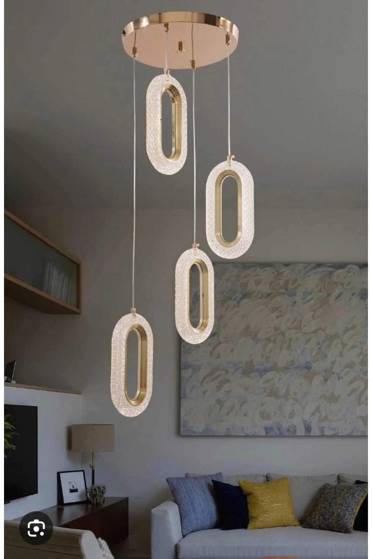 Bohem Aydınlatma 3+1 Kristal Elips Gold Modern Sarkıt Avize 3 Renk Led Gold