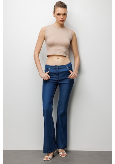 Ekol Kadın Beş Cep İspanyol Paça Pantolon 4084 Indigo Indigo