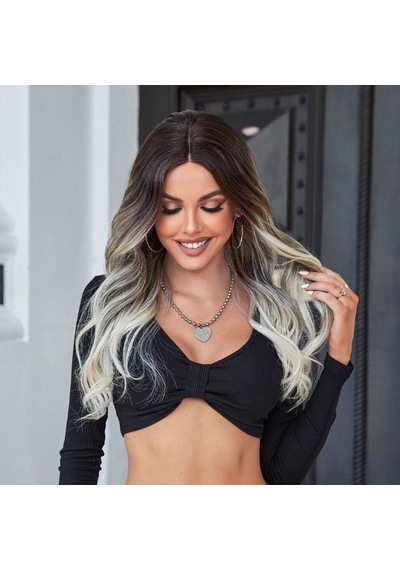 Koyu Kestane Ombre/ Kumral Beyaz Platin Röfleli Tül Peruk - Zmff-463064 Renkli