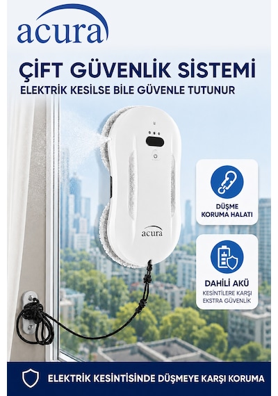 Acura AC-140 Sıvı Püskürtmeli Aı Cam Silme Robotu Uzaktan Kumandalı + 8 Yedek Ped