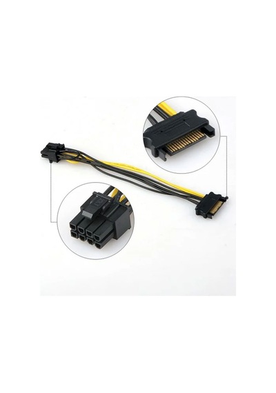 Sata 15 Pin Erkek Power To 8 Pin 6+2 Pcıe Power Kablosu 20cm