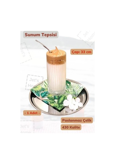 Sunum Tepsisi 33 Cm Paslanmaz Çelik Servis Tepsisi Gri