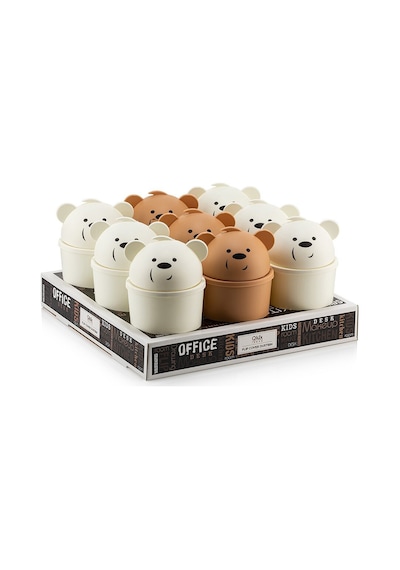 Qlux L-00586 Hippo Masa Üstü Çöp Kovası Mini Ofis Makyaj Vb Çocuk Odası Ayıcık Modeli - 18'li Paket