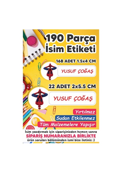 Okul Etiketi Kalem Defter Etiketi Özel Isim Yazılabilen Etiket Spiderman Ters - 190 Adet