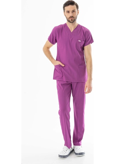 Likra Yarasa Kol Doktor Hemşire Forması Fuşya Lyrs1021 Fuşya