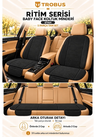 Trobus Ritim Nissan Qashqai 2007-2013 Baby Face 5'li Koltuk Minderi Siyah