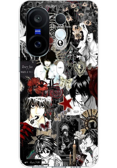 Vivo X200 Fe Uyumlu Death Note Kolaj Tasarımlı Baskılı Silikon Kılıf Renkli