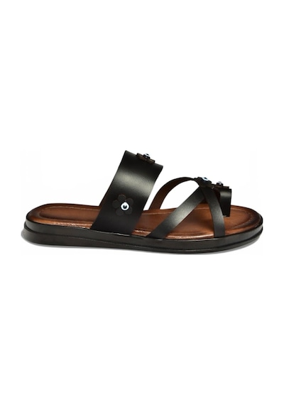 Fox Shoes Y390022603 Siyah Hakiki Deri Nazar Boncuklu Parmak Detaylı Kadın Terlik Siyah