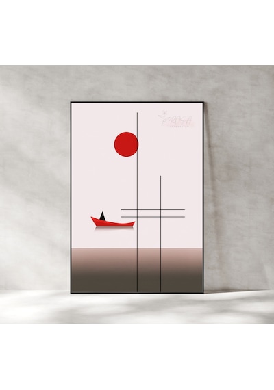 Çerçevesiz Poster - Dijital Baskı - Soyut Kırmızı Kayık