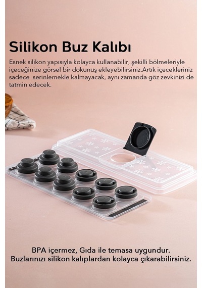 10 Bölmeli Silikon Buz Kalıbı,kapaklı Buzluk Buz Kalıbı-antrasit Plastik Diğer