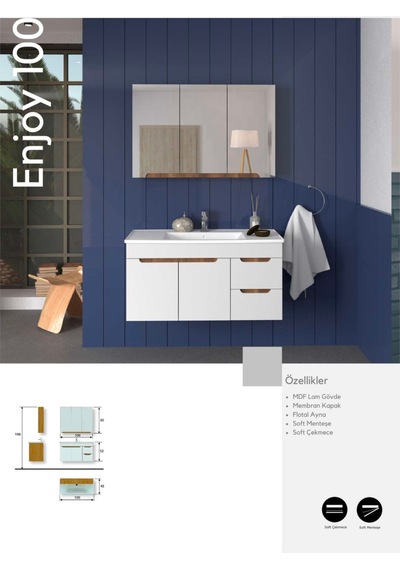 Evros Enjoy 100 Cm Banyo Dolabı Beyaz