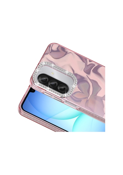 Samsung Galaxy Uyumlu A37 Kılıf Airbagli Parlak Taş Detay Tasarımlı Esila Kılıf Pembe