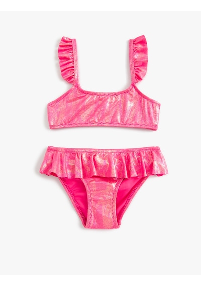 Koton Bikini Takımı Parlak Askılı Fırfırlı Fuşya 4skg00011mm Fuşya