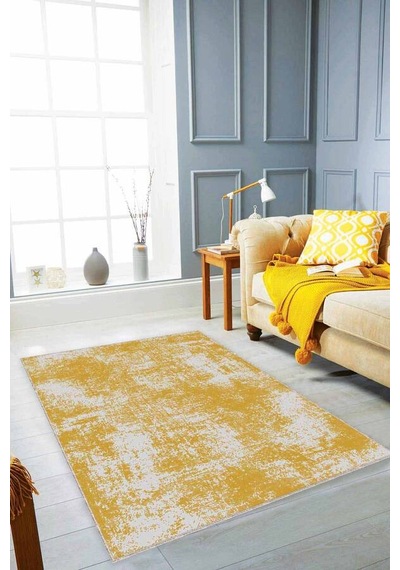 Sarı Sade Desensiz Kaymaz Tabanlı Dekoratif Halı Ss05n11